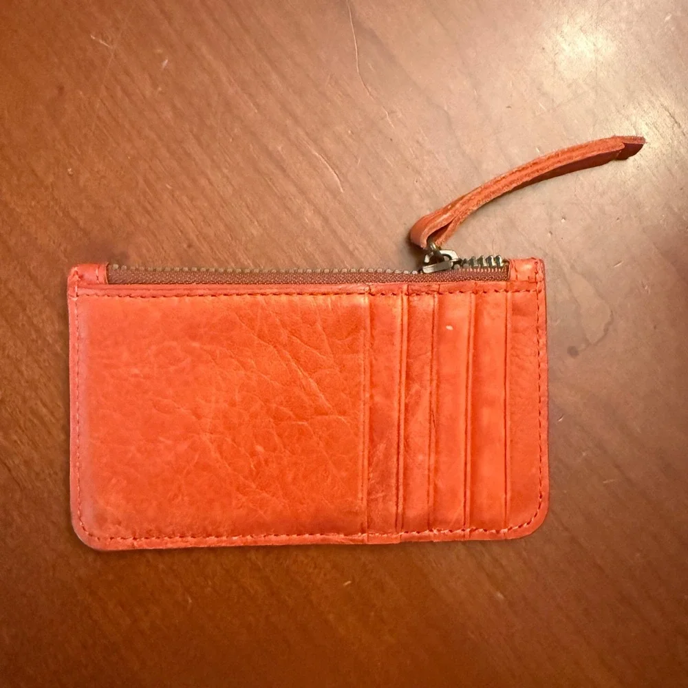 American Leather Co card holder wallet zip red orange